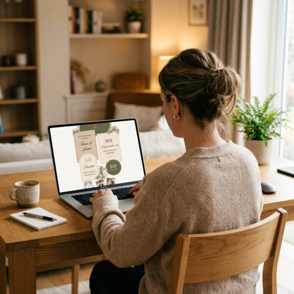 Digitális esküvői meghívó zöld, greenery színben, Esküvői weboldal